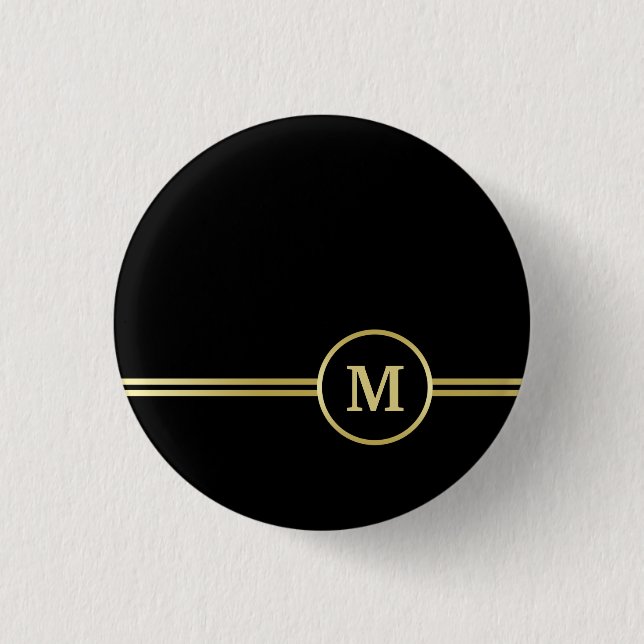Elegant gold Personalized  Monogram on black  1 Inch Round Button (Front)