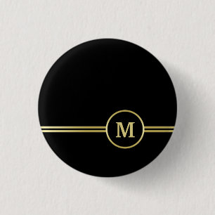 Elegant gold Personalized Monogram on black 1 Inch Round Button