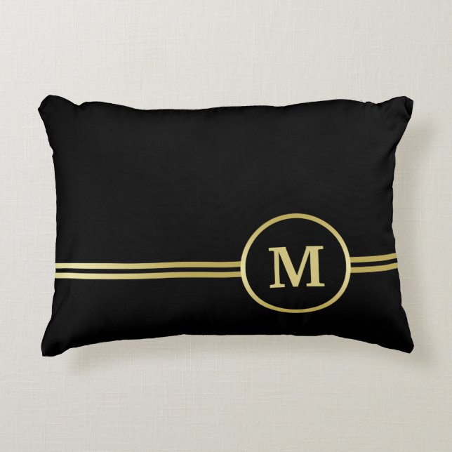Elegant gold Personalized  Monogram on black  Accent Pillow (Front)