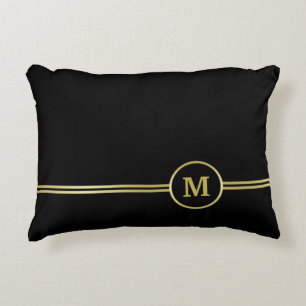 Elegant gold Personalized  Monogram on black Accent Pillow