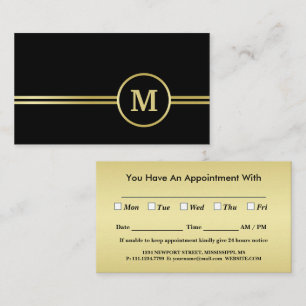 Elegant gold Personalized  Monogram on black  Appointment Card