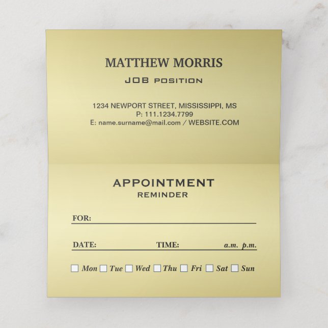 Elegant gold Personalized  Monogram on black  Appointment Card (Inside Unfolded)