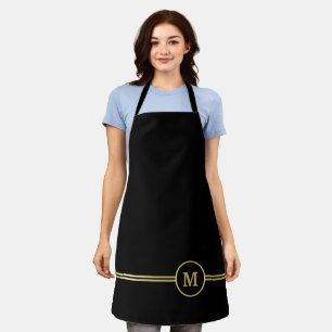 Elegant gold Personalized  Monogram on black  Apron