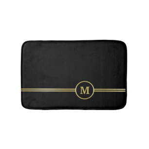 Elegant gold Personalized Monogram on black Bath Mat