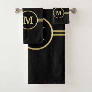 Elegant gold Personalized Monogram on black Bath Towel Set