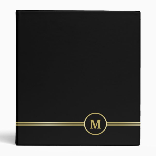 Elegant gold Personalized  Monogram on black Binder (Front)