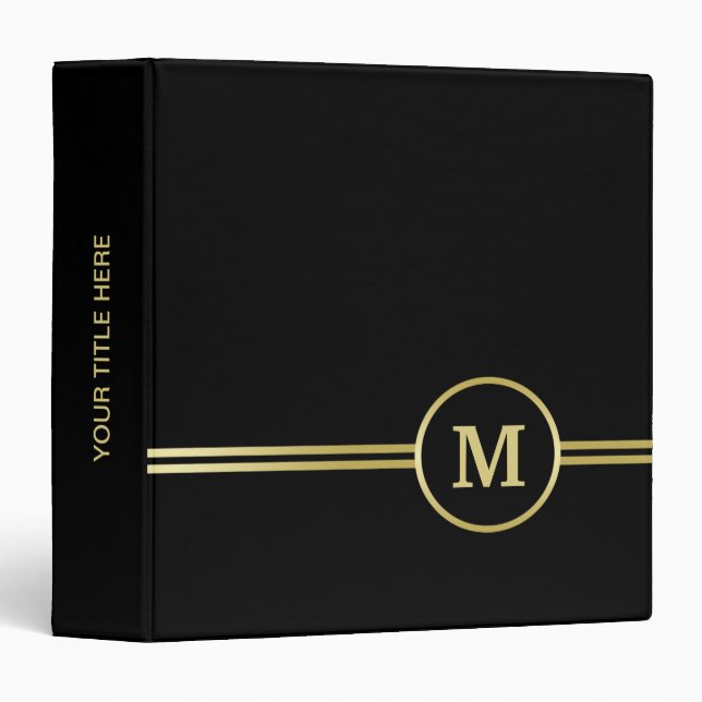 Elegant gold Personalized  Monogram on black  Binder (Front/Spine)