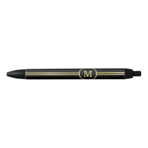 Elegant gold Personalized  Monogram on black Black Ink Pen