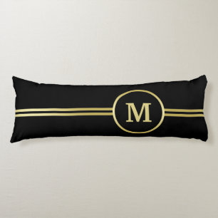 Elegant gold Personalized  Monogram on black  Body Pillow