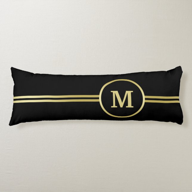 Elegant gold Personalized  Monogram on black  Body Pillow (Front)