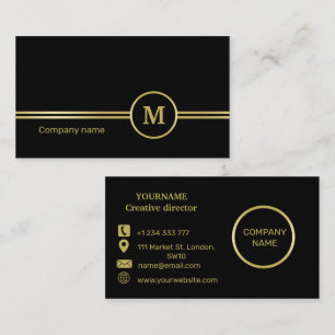 Elegant gold Personalized Monogram on black Business Card