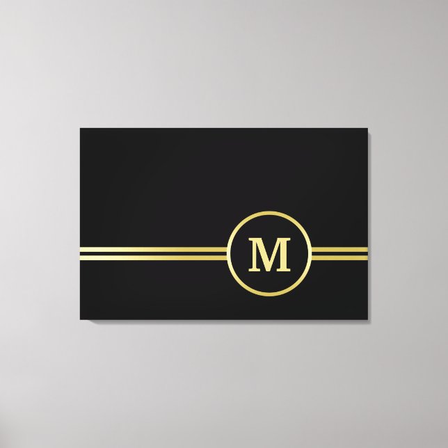 Elegant gold Personalized  Monogram on black  Canvas Print (Front)