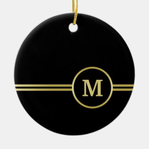 Elegant gold Personalized Monogram on black Ceramic Ornament