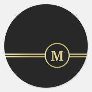 Elegant gold Personalized Monogram on black Classic Round Sticker