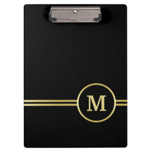 Elegant gold Personalized Monogram on black Clipboard
