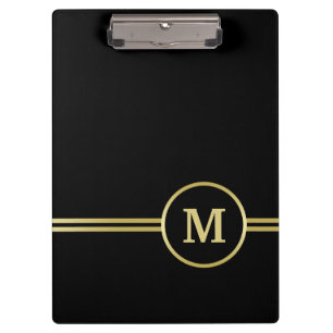 Elegant gold Personalized Monogram on black Clipboard