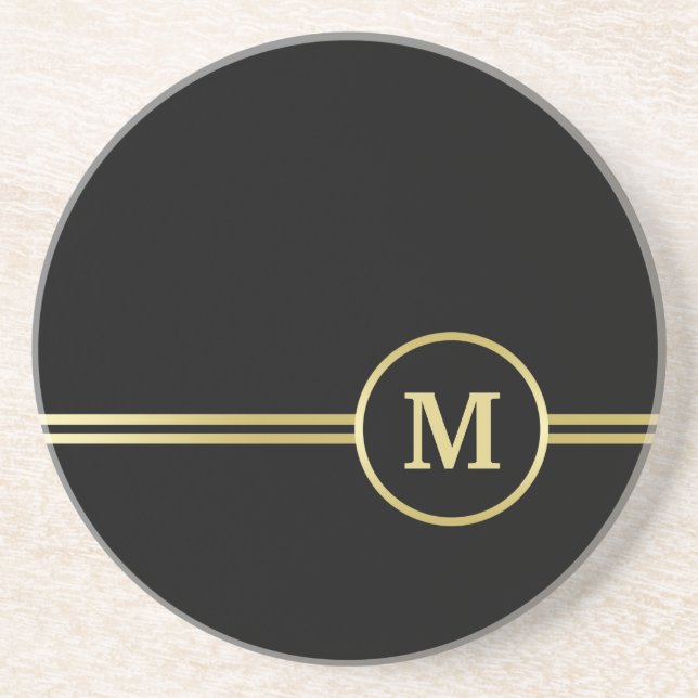 Elegant gold Personalized  Monogram on black  Coaster (Front)