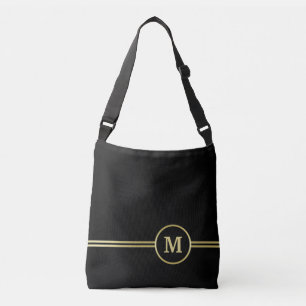 Elegant gold Personalized  Monogram on black  Crossbody Bag