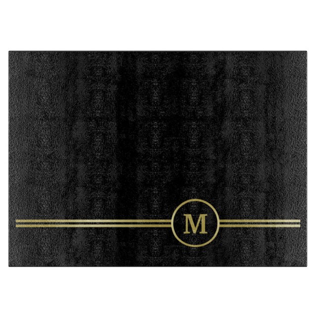 Elegant gold Personalized  Monogram on black  Cutting Board (Front)