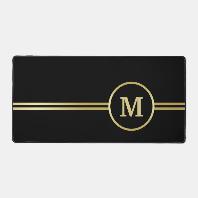 Elegant gold Personalized  Monogram on black  Desk Mat (Front)