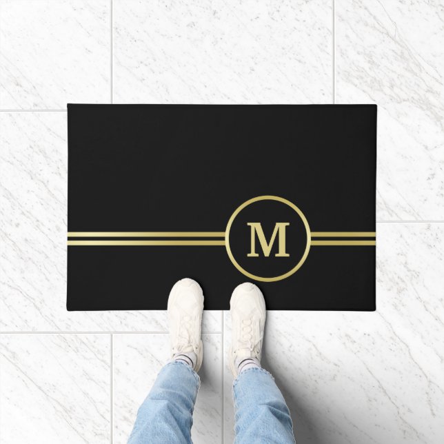 Elegant gold Personalized  Monogram on black  Doormat (Indoor)