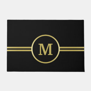 Elegant gold Personalized  Monogram on black  Doormat