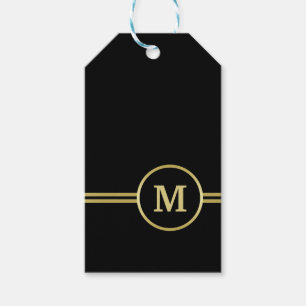Elegant gold Personalized  Monogram on black  Gift Tags