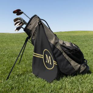 Elegant gold Personalized  Monogram on black  Golf Towel