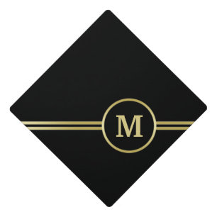 Elegant gold Personalized  Monogram on black  Graduation Cap Topper