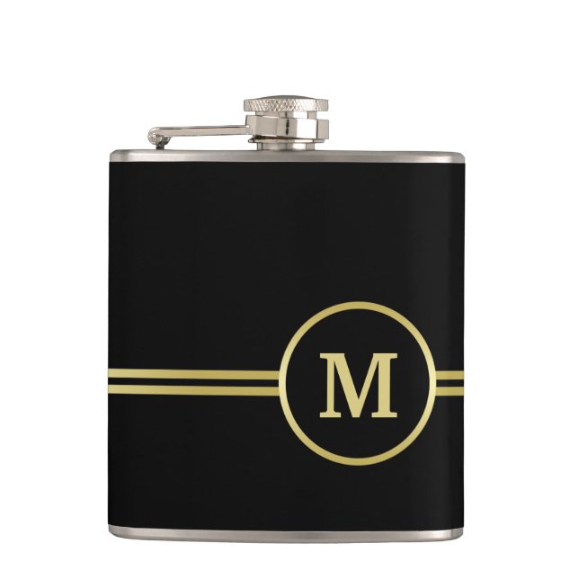 Elegant gold Personalized  Monogram on black  Hip Flask (Front)