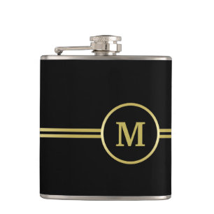 Elegant gold Personalized  Monogram on black  Hip Flask