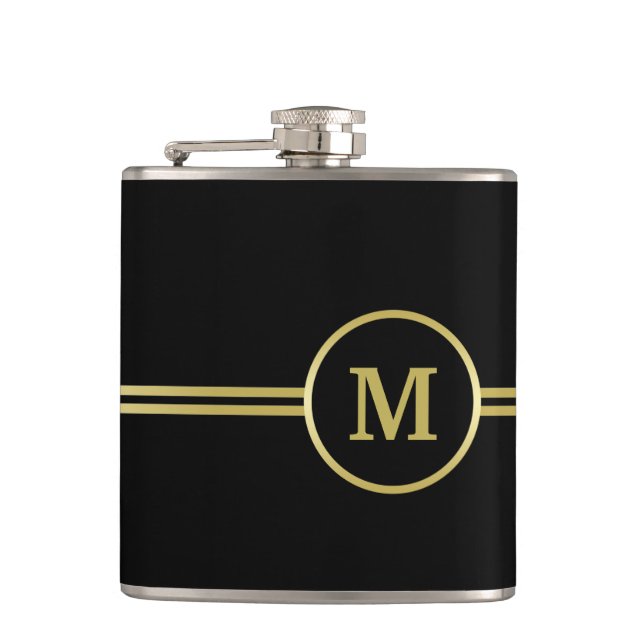 Elegant gold Personalized  Monogram on black  Hip Flask (Front)