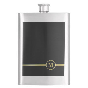 Elegant gold Personalized Monogram on black Hip Flask