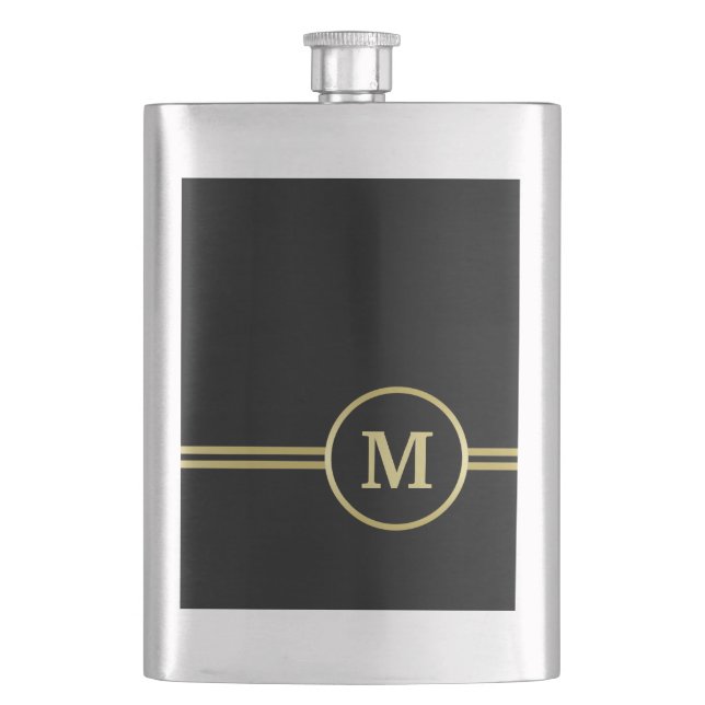 Elegant gold Personalized  Monogram on black  Hip Flask (Front)