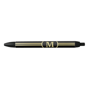 Elegant gold Personalized  Monogram on black  Ink Pen