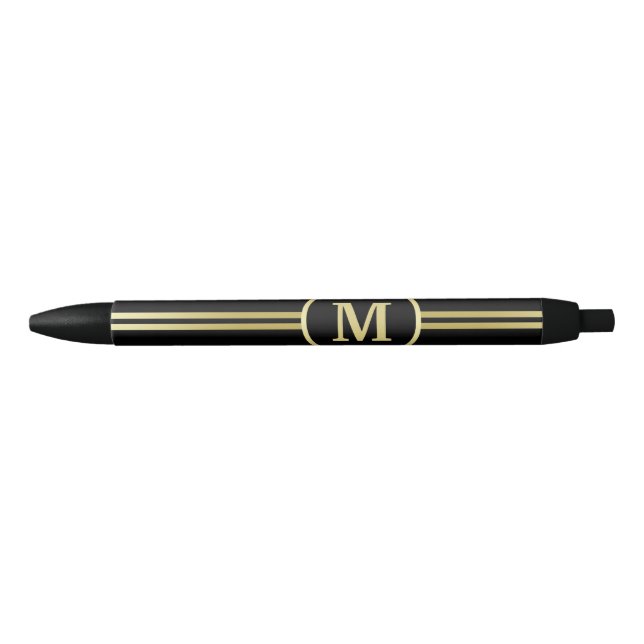 Elegant gold Personalized  Monogram on black  Ink Pen (Front)
