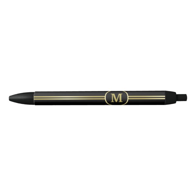 Elegant gold Personalized  Monogram on black Ink Pen (Front)