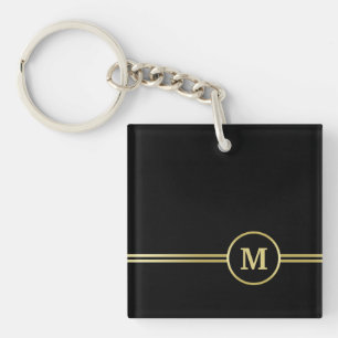 Elegant gold Personalized  Monogram on black  Keychain