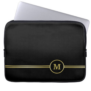Elegant gold Personalized  Monogram on black  Laptop Sleeve