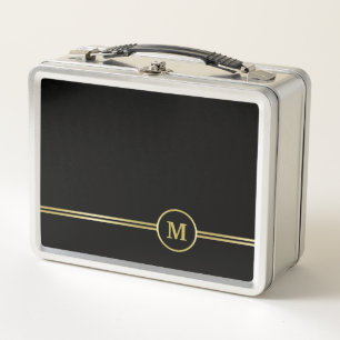 Elegant gold Personalized  Monogram on black  Metal Lunch Box