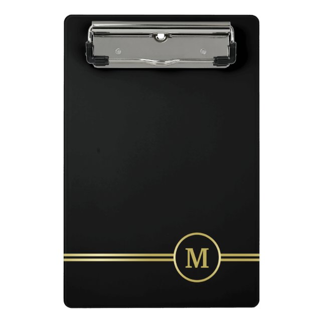 Elegant gold Personalized  Monogram on black  Mini Clipboard (Front)