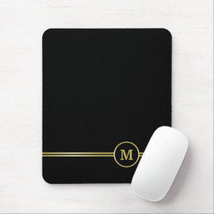 Elegant gold Personalized Monogram on black Mouse Pad