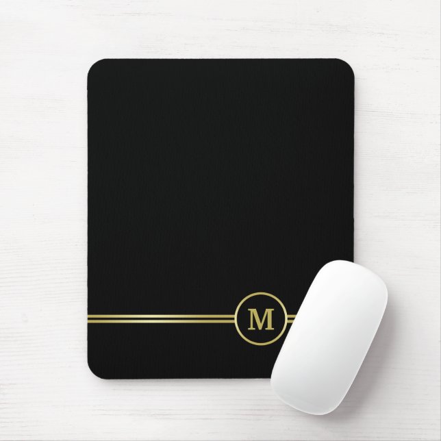 Elegant gold Personalized  Monogram on black  Mouse Pad (With Mouse)