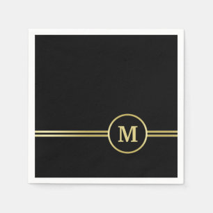 Elegant gold Personalized Monogram on black Napkin