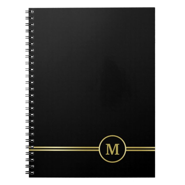 Elegant gold Personalized  Monogram on black  Notebook (Front)