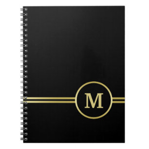 Elegant gold Personalized Monogram on black Notebook