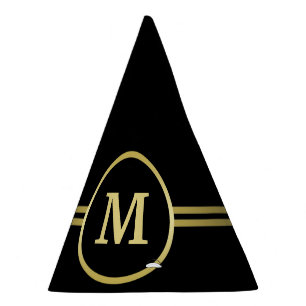 Elegant gold Personalized Monogram on black Party Hat