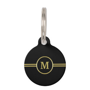Elegant gold Personalized  Monogram on black  Pet Tag