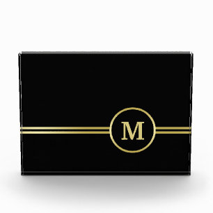 Elegant gold Personalized Monogram on black Photo Block