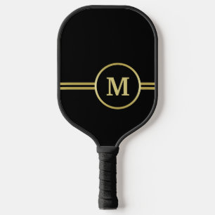 Elegant gold Personalized  Monogram on black  Pickleball Paddle
